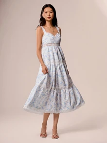 Willow Rêve Women's Blue Floral Lace Trim Spaghetti Strap Dress, Romantic Vacation Style, Valentine's Day, Boho Style, Pastoral Style, Party, Date,Summer Dresses - White - View 7