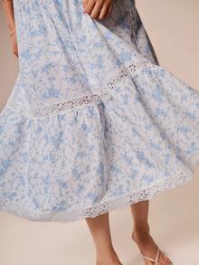 Willow Rêve Women's Blue Floral Lace Trim Spaghetti Strap Dress, Romantic Vacation Style, Valentine's Day, Boho Style, Pastoral Style, Party, Date,Summer Dresses - White - View 3