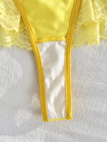 FairyFlirt Lace Patchwork Women's Lingerie Set (Women's Bra, Low Waist Mini Skirt Style Thong 2-Piece Set) - Yellow - View 7