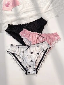 PetitDoll 3件套甜心螺旋印花荷叶边女士三角裤 - 彩色 - 查看 1