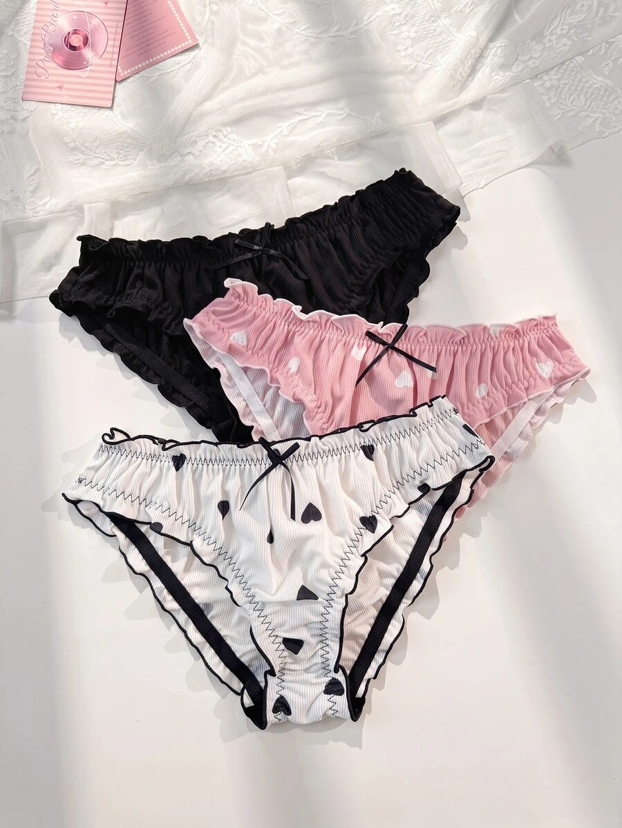 PetitDoll 3件套甜心螺旋印花荷叶边女士三角裤 - 彩色 - 查看 1