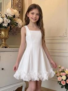Pitira Tween女孩優雅白色公主洋裝，適合家庭聚會、派對、活動及其他場合 - 白色 - 查看 4