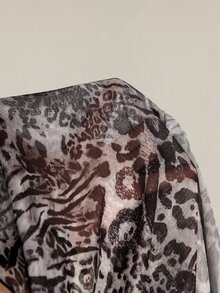 SHEIN ICON 大尺碼豹紋掛脖綁腰抽褶多層蛋糕網紗洋裝 - 深灰色 - 查看 12