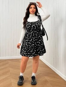 Solflare Plus Size Bat Print Cami Dress - Black and White - View 4