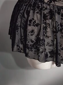 SHEIN ICON 大尺碼復古性感千禧風Y2K都市現代約會街頭時尚個性黑色網紗植絨膚色內裡抹胸洋裝冬季款 - 黑色 - 查看 6