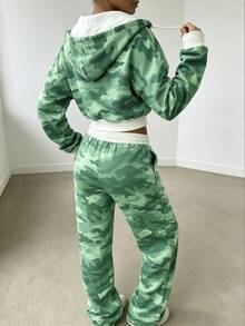INAWLY 两件套女士迷彩印花短款连帽衫和运动裤套装 - 彩色 - 查看 2
