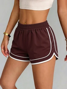 SHEIN Dewbera Women's Summer Colorblock White And Yellow Loose Casual Athletic Modest Sports Shorts Gym - Bronze - View 4