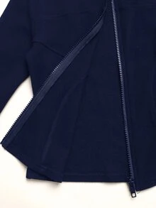 SHEIN Tween Girls Knit Black Stand Collar Long Sleeve Open Front Autumn Jacket - Blue - View 5