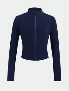 SHEIN Tween Girls Knit Black Stand Collar Long Sleeve Open Front Autumn Jacket - Blue - View 6