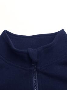 SHEIN Tween Girls Knit Black Stand Collar Long Sleeve Open Front Autumn Jacket - Blue - View 4