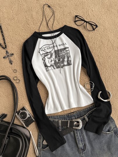 Attitoon Kaos Lengan Panjang Raglan Kasual Vintage Wanita, Gaya Y2K, Vintage, Streetwear, Cocok untuk Perjalanan Sehari-hari, Kencan, Berkumpul, Musim Gugur/Dingin, Musim Panas, Pesta, Pernikahan, Pantai, Upacara Wisuda, Elegan, Kasual, Jalan-jalan, Y2K, Pakaian Festival Musik, Pakaian Musim Gugur/Dingin Wanita, Pakaian Kembali ke Sekolah
