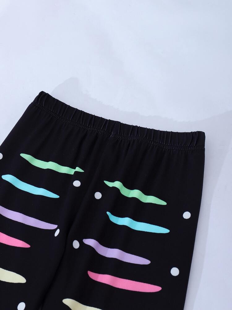 SHEIN Sparklyn 青少年女孩嘻哈圖案印花衛衣與月亮印花長褲街頭風聚酯纖維套裝，適合街頭風與校園穿搭 - 玫紅色 - 查看 7