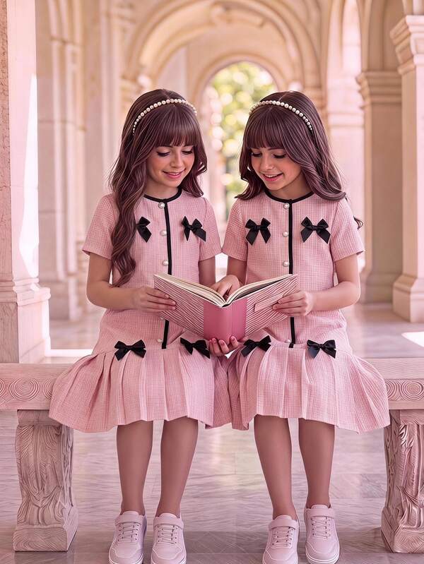 Tween Girls 1pc Girls' Summer Dusty Pink Elegant Cute Holiday Party School Birthday Cardigan Mini Dress, Casual, Graduation, Outfit