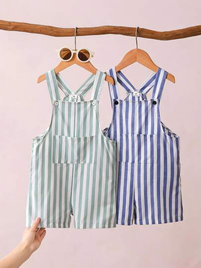 Souflis Souflis 2pcs/Set Young Boy Casual White Bib Overall Pants, Suitable For Summer Daily Wear