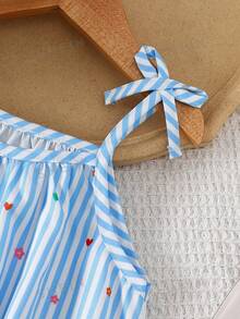 Young Girls Floral Print Hem Casual, Vacation Spaghetti Strap A-Line Dress Blue Summer - Blue - View 4