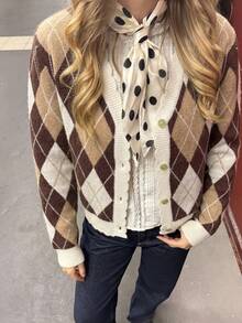 SHEIN Clasi Casual Solid Color Short Hollow-Out Knit Cardigan In Fall/Winter - Brown - View 8