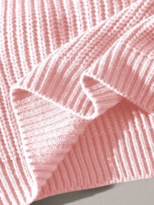 Teen Girls Solid Color Casual Slouchy Pullover Sweater Girl Round Neck Autumn/Winter New Loose Versatile Knit Crop Top - Pink - View 7