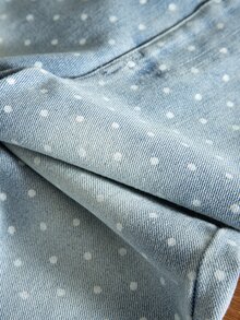 SHEIN 女童嬰兒藍波點寬腿牛仔褲 寬鬆直筒 100%棉丹寧 修身休閒 牛仔風 度假風 秋季 親子款 - 藍色 - 查看 6