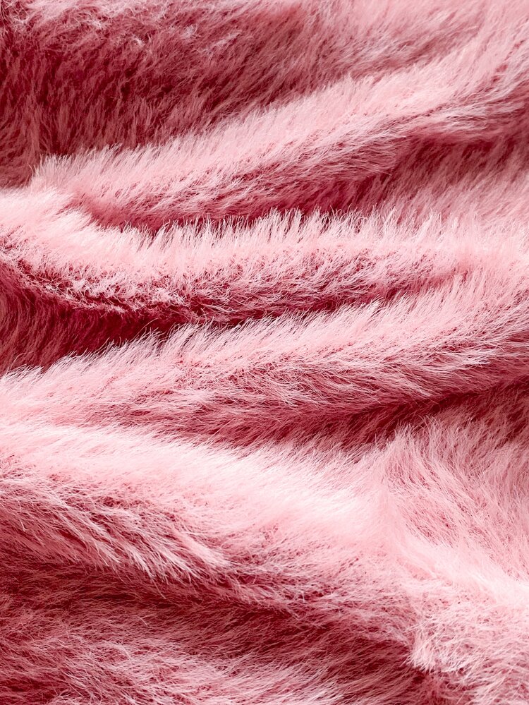 PrepCrw 1 Pc Young Girl Young Girls Elegant Academy Casual Exquisite Comfortable All-Match Versatile White Pearl Trim Decorated Pink Plush Open Front Long Sleeve Jacket, Suitable For Back To School, Outings, Casual Activities, Gatherings, Autumn, Winter - Coral Pink - View 9
