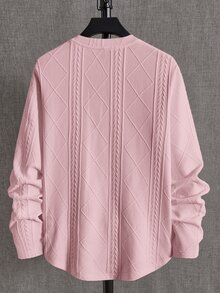 Manfinity RebelGame Men's Texture Knit Casual Long Sleeve T-Shirt, Summer, Fall, 2000s Style, Couple Things, Vacation, Father's Day Gifts, Football - Pink - View 2