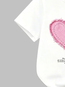 Young Girl 2pcs Set Casual Fashion Spring/Summer Girls Short Sleeve Dress Outfit, Sweet Cool Pink Patchwork Heart Pattern, Short Sleeve Round Neck T-Shirt Design And Patchwork Pink Cargo Skirt, Summer Must-Wear Choice, Easy Comfortable, Fashionable Girl Outfit, Spring/Summer Set - Multicolor - View 5