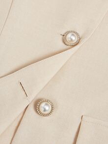 Elenzga Summer Lapel Sleeveless Vest For Women, Design Details With Pearl Buttons, Waist Cinched, Commuting Outerwear - Apricot - View 4