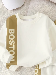 2pcs Young Boys Casual Colorblock Pattern Letter K Print Crew Neck Long Sleeve Fleece Sweatshirt And Matching Fleece Pants Set, Suitable For Autumn/Winter - Multicolor - View 4