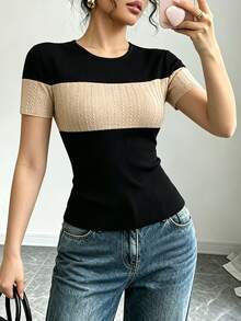 Elenzga 女士休闲日常通勤纹理面料短袖T恤，夏季 - 彩色 - 查看 6