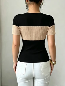 Elenzga 女士休闲日常通勤纹理面料短袖T恤，夏季 - 彩色 - 查看 2