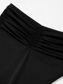 Women Black Beach Bikini Bottom Ruched Waist Vacation - Black - View 5