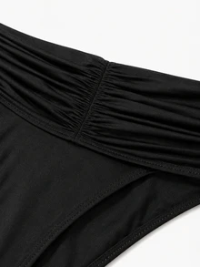 Women Black Beach Bikini Bottom Ruched Waist Vacation - Black - View 4