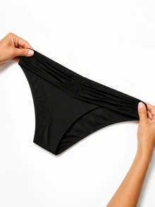 Women Black Beach Bikini Bottom Ruched Waist Vacation - Black - View 6