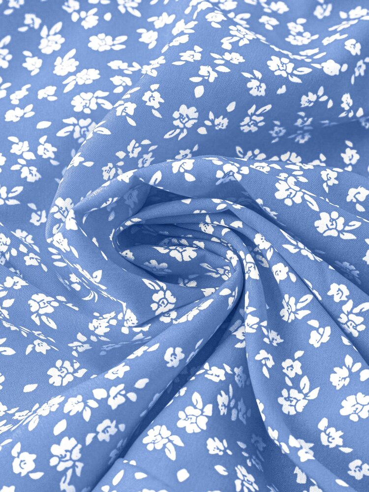 DreamSkyne Plus Size Summer Casual Vacation Floral Printed Skirt With Side Drawstring Vacation Beach Outfits Women - Blue - View 4