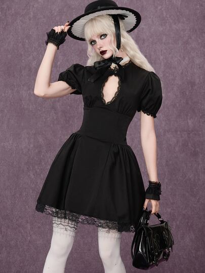 Grunge Punk Robe mini trapèze sexy pour femme, style princesse Lolita sombre, avec décolleté ajouré