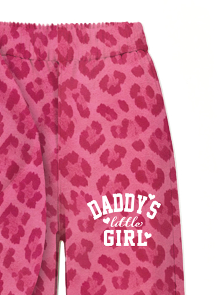 Young Girls 1 Set Fall Leopard Print Letter Graphic Crew Neck Sweatshirt & Wide Leg Pants Set, Casual Sweet Outfit - Multicolor - View 5