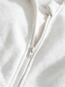SHEIN Sparklyn 秋冬女款連帽拉鍊夾克外套，街頭風運動衫，保暖針織面料，適合秋冬穿著 - 白色 - 查看 6