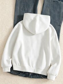 SHEIN Sparklyn 秋冬女款連帽拉鍊夾克外套，街頭風運動衫，保暖針織面料，適合秋冬穿著 - 白色 - 查看 2