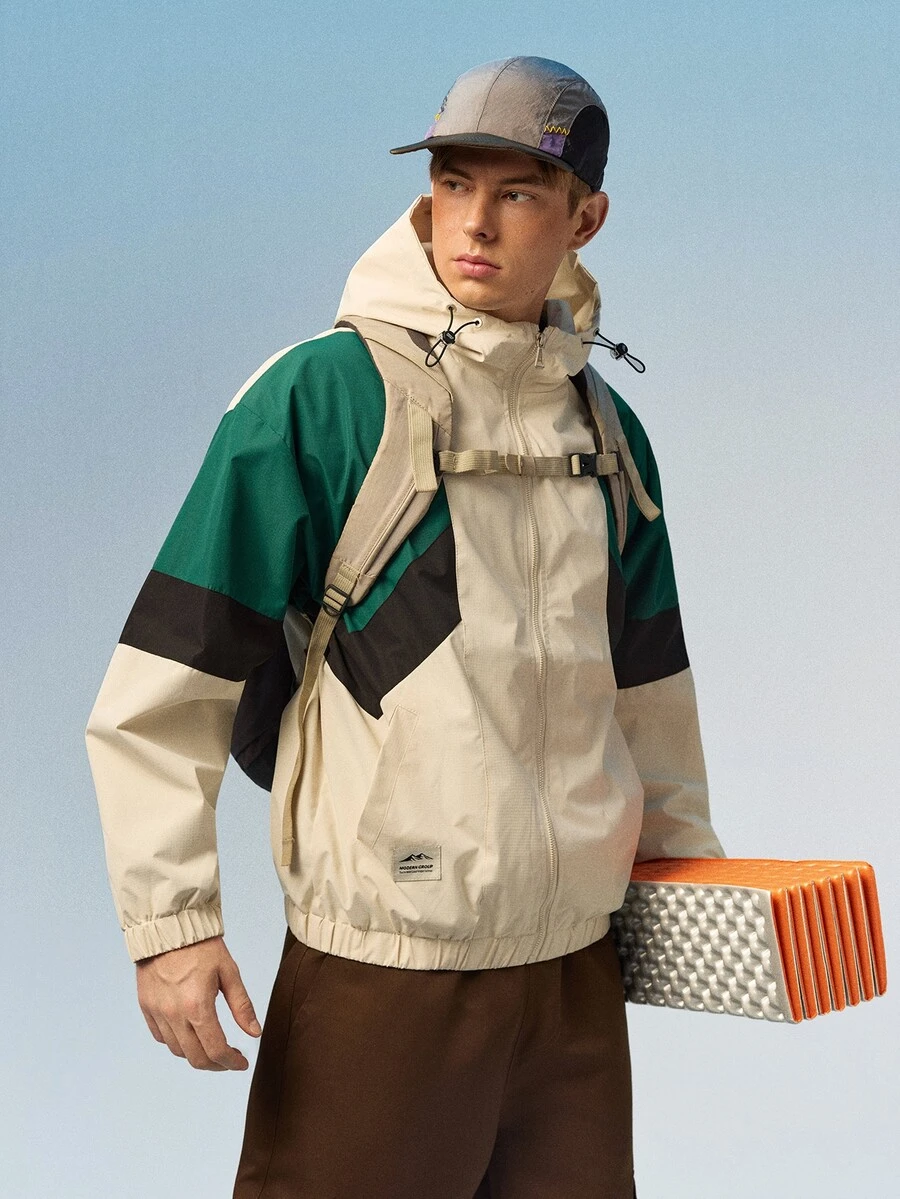Caldwick Chaqueta deportiva de estilo novio con bloques de color, ropa de gimnasio tipo cortavientos de estilo novio para hombres en primavera