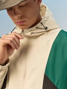 Caldwick Chaqueta deportiva de estilo novio con bloques de color, ropa de gimnasio tipo cortavientos de estilo novio para hombres en primavera - Beis - Ver 6