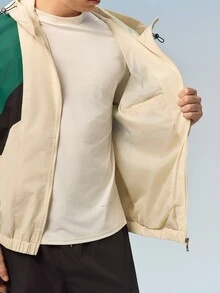 Caldwick Chaqueta deportiva de estilo novio con bloques de color, ropa de gimnasio tipo cortavientos de estilo novio para hombres en primavera - Beis - Ver 7