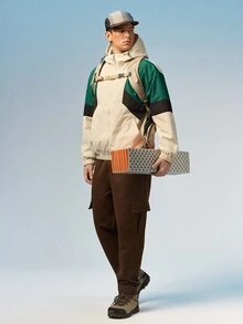 Caldwick Chaqueta deportiva de estilo novio con bloques de color, ropa de gimnasio tipo cortavientos de estilo novio para hombres en primavera - Beis - Ver 8
