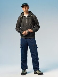 Caldwick 男士秋冬户外工作裤：直筒裤型，大号拉链口袋，弹性抽绳腰带，斜插口袋 - 适合徒步、钓鱼、露营、攀岩、运动、健身、跑步和休闲穿着 - 藏蓝色 - 查看 3
