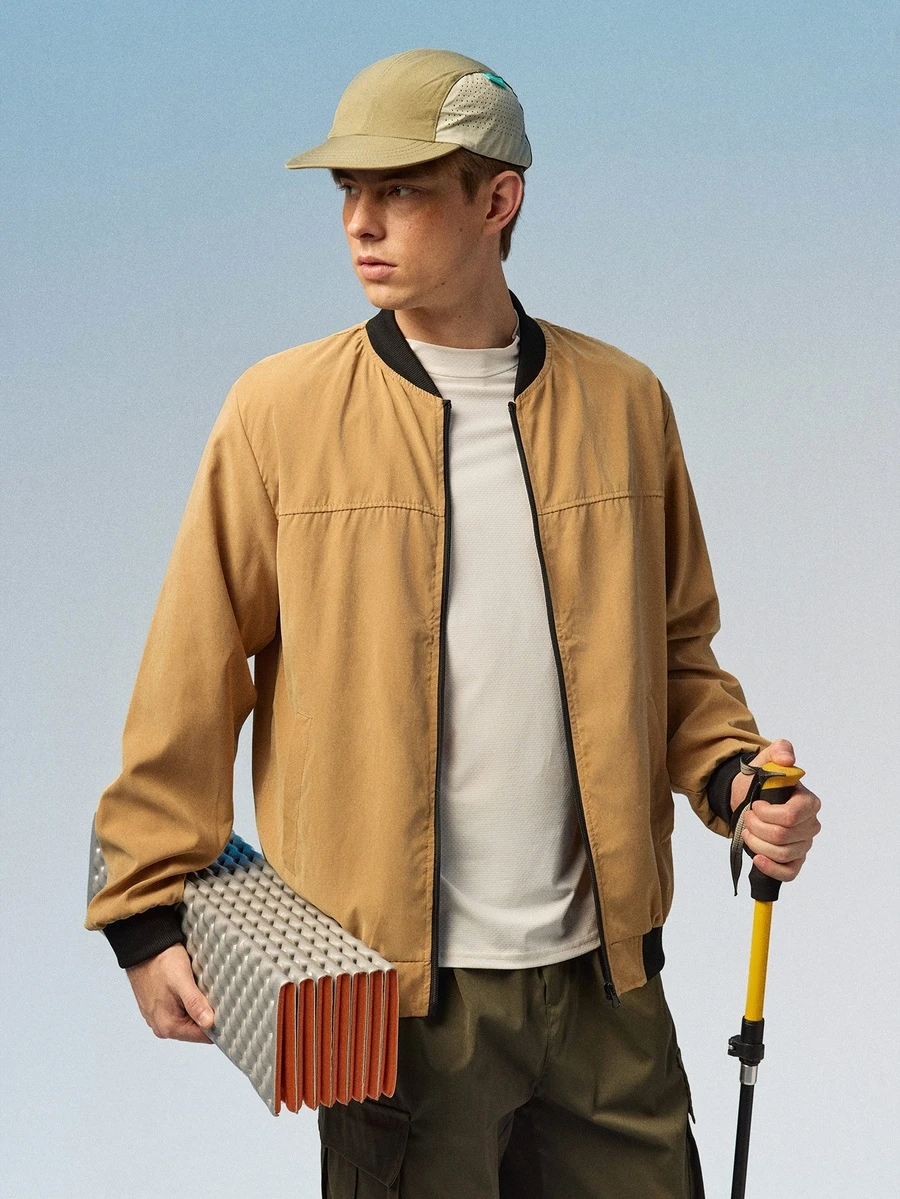 Caldwick Men's Outdoor Sports Casual Jacket Baseball Style, Solid Color Zipper Baseball Collar Outerwear, Comfortable Versatile Top