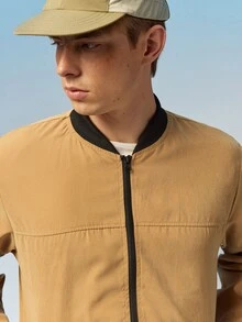 Caldwick Men's Outdoor Sports Casual Jacket Baseball Style, Solid Color Zipper Baseball Collar Outerwear, Comfortable Versatile Top - Mustard Yellow - View 7