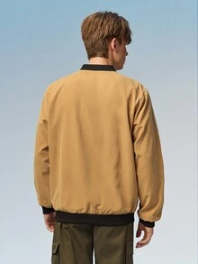 Caldwick Men's Outdoor Sports Casual Jacket Baseball Style, Solid Color Zipper Baseball Collar Outerwear, Comfortable Versatile Top - Mustard Yellow - View 3