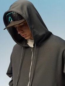 Caldwick هودي رجالي Street Life بتصميم عتيق مغسول وقصة فضفاضة مع سحاب معدني، ياقة معززة، ستايل جامعي رياضي - رمادي غامق - مشاهدة 8