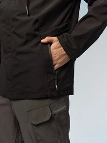 Caldwick 男士連帽拉鍊夾克外套，戶外休閒街頭風外套，附拉鍊口袋，適合春秋季運動旅行穿著，黑色 - 純黑 - 查看 4