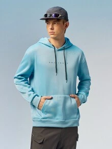 Caldwick Men's Hooded Sweatshirt With Letter Print And Drawstring, For Fall, Long Sleeve Top - Baby Blue - View 4