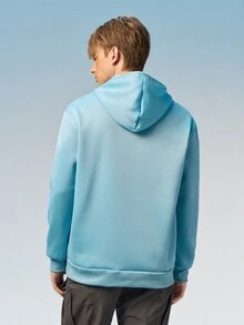Caldwick Men's Hooded Sweatshirt With Letter Print And Drawstring, For Fall, Long Sleeve Top - Baby Blue - View 3