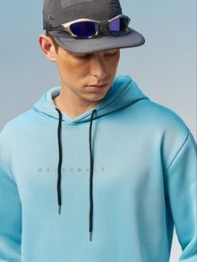 Caldwick Men's Hooded Sweatshirt With Letter Print And Drawstring, For Fall, Long Sleeve Top - Baby Blue - View 6